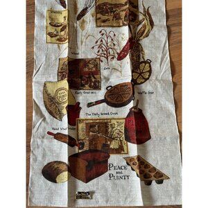 Vintage Kay Dee Pure Linen Tea Towel Peace & Plenty Theme Handprints Design